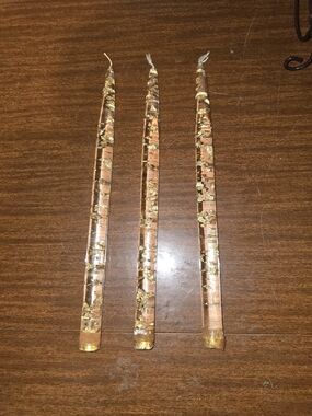 Three Vintage Lucite Candles With Gold flakes